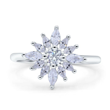 Art Deco Wedding Engagement Bridal Ring Marquise Round Simulated Cubic Zirconia 925 Sterling Silver